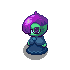  A Necromerger sprite edit of a green alien with purple hair, bottom-rimmed glasses, and a dark blue dress and shawl.