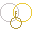 The fictionkin symbol, two interlocking silver and gold rings, with a bronze upside-down key in the middle.